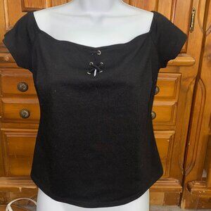 Sz.L*GUESS*Black Off-the-Shoulder Crop Top--Lace-Up at Neckline